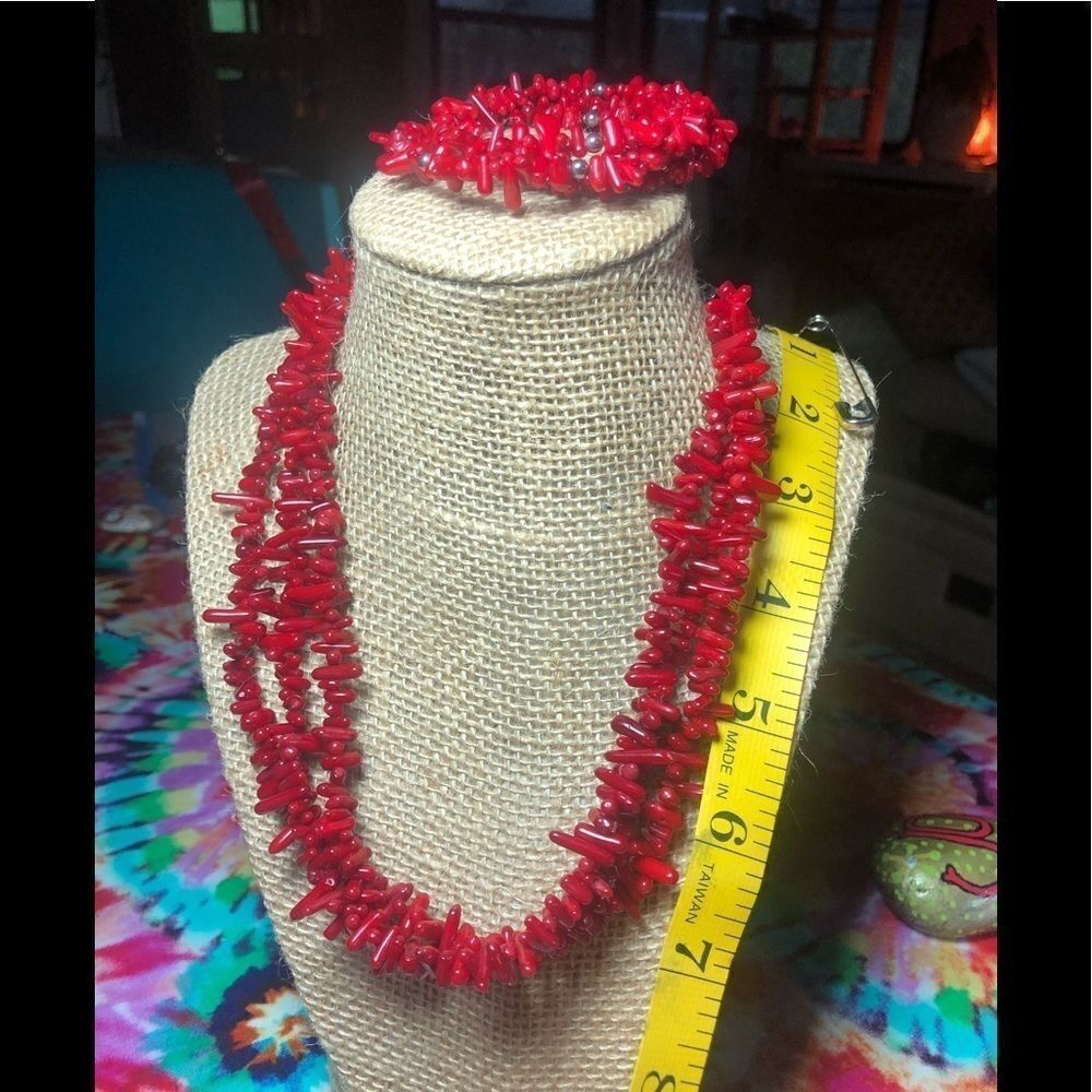 Artisan Handcrafted Authentic Red Branch Coral Multi Strand Necklace & Bracelet - Picture 6 of 12